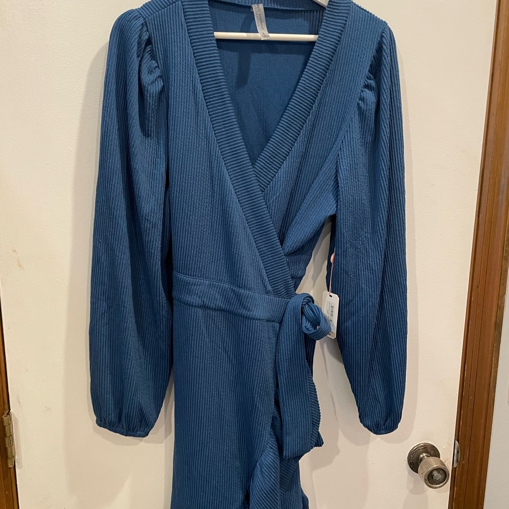 Simply Southern Blue Ribbed Wrap Dress size Large